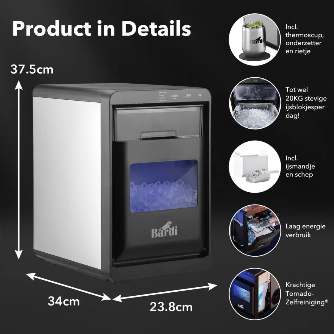 Bardi Deluxe IJsblokjesmachine 1,8L - 20kg/24u - Zwart