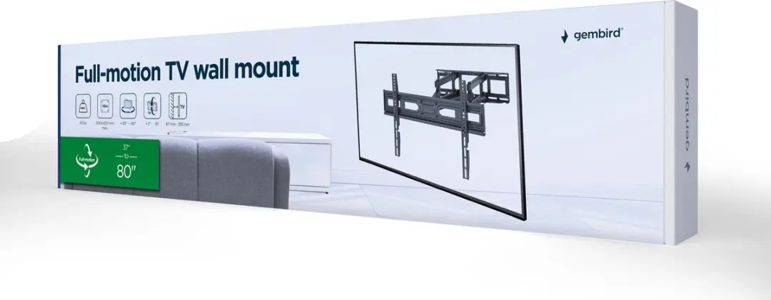 Gembird 80ST-03 TV Muurbeugel - Tot 40kg - Draai- en Kantelbaar - Zwart