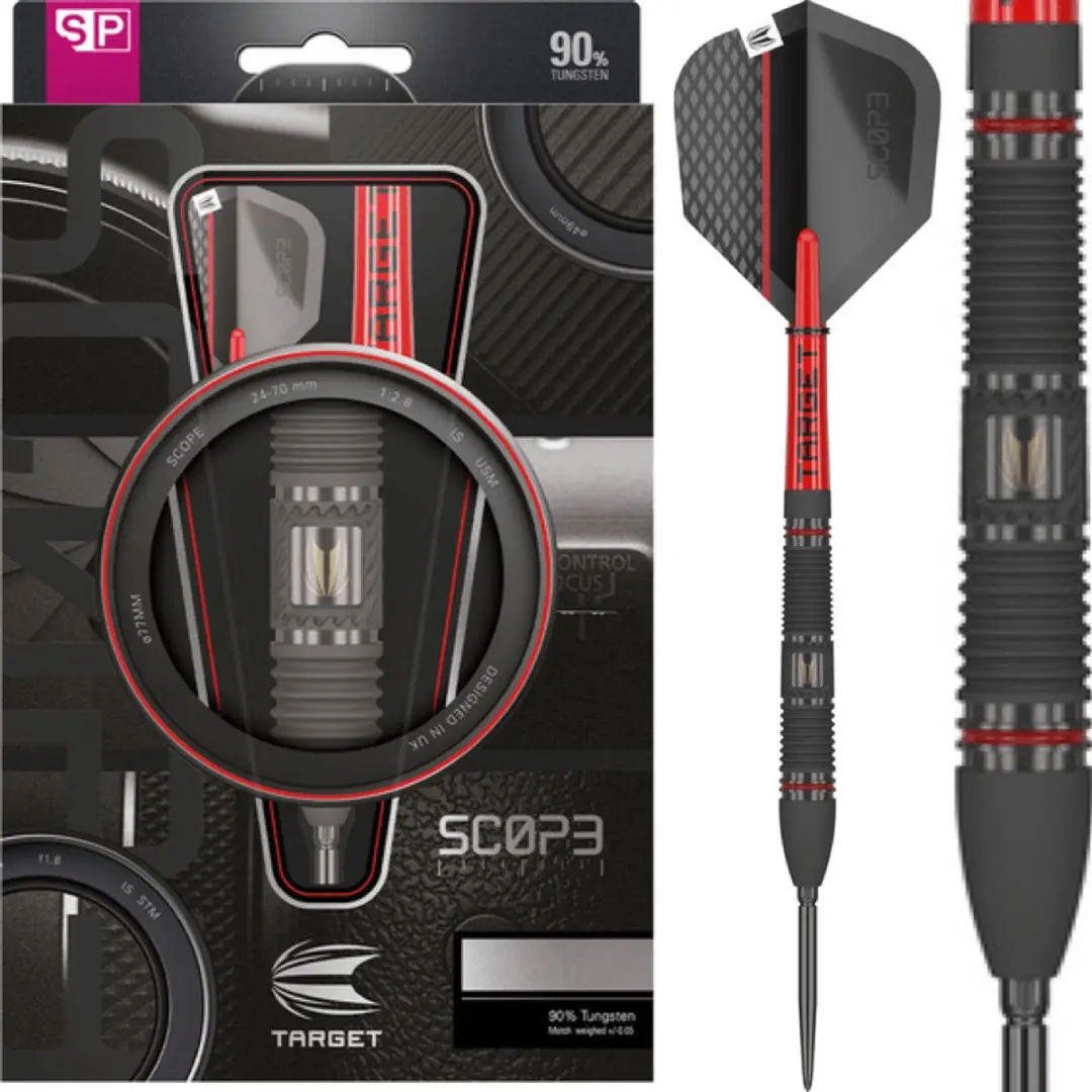 Target Darts Scope Steel Tip Dartset 3-delig - 90% Tungsten - Barrel 02 - Zwart/Rood