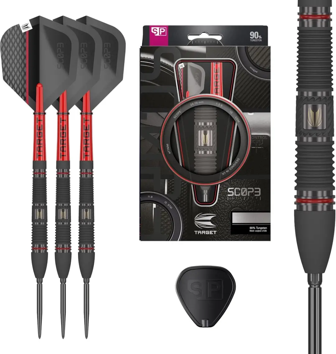 Target Darts Scope Steel Tip Dartset 3-delig - 90% Tungsten - Barrel 02 - Zwart/Rood