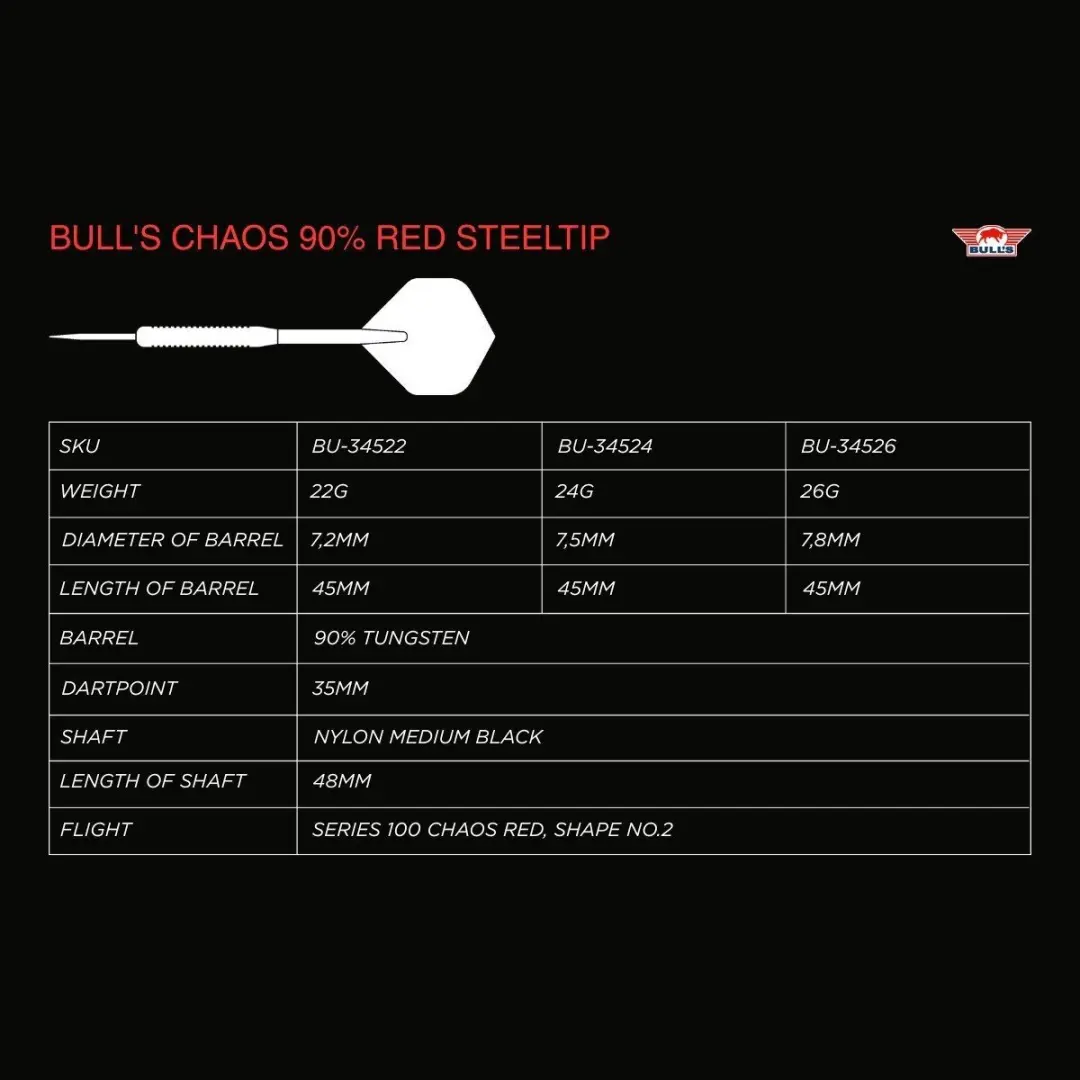 Bull's Chaos Red Dartpijlen 3 Stuks