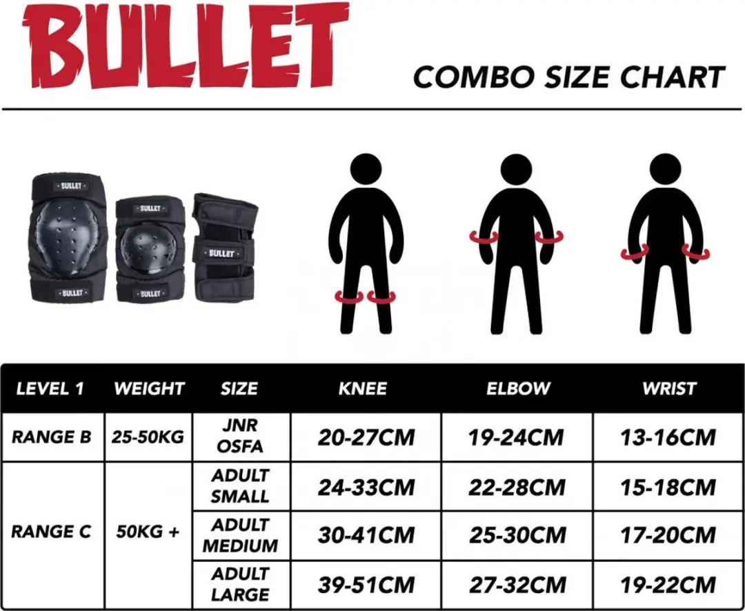 Bullet Standard Combo Padset M - Pols/Knie/Elleboog - Zwart