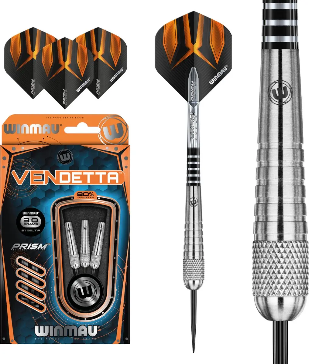 Winmau Vendetta 80% 30K Dartpijlen - 30g - Zilver - 3 Stuks