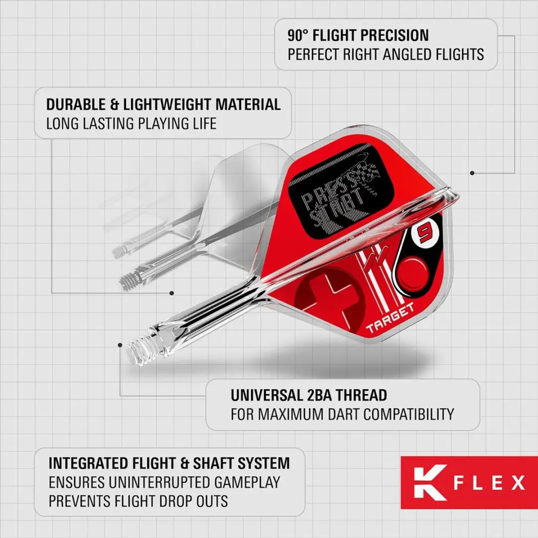 Target K-Flex Press Start NO2 Dart Flights - 3 Stuks - Transparant/Rood
