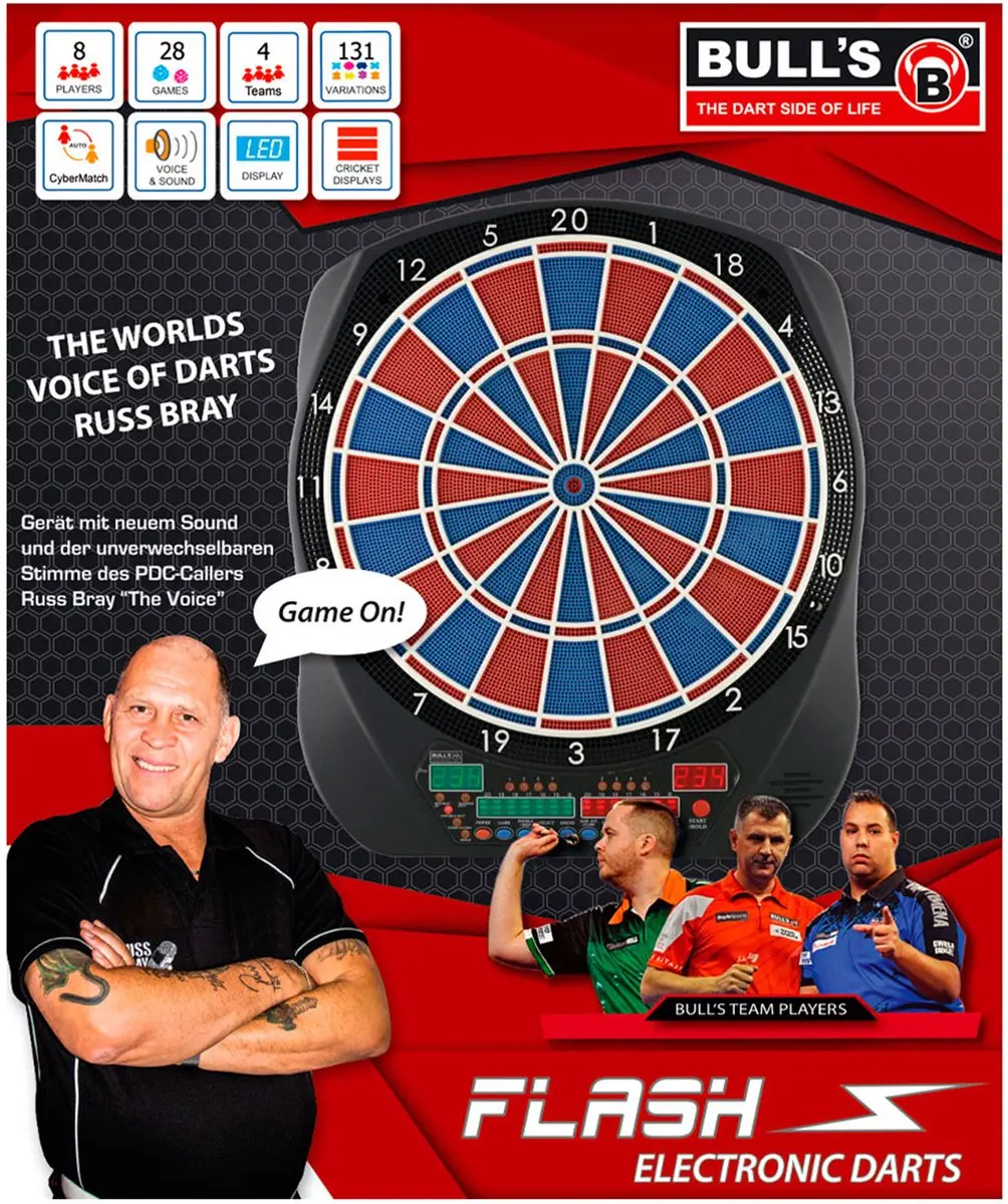 Bull's Flash Elektronisch Dartbord 45cm - Rood/Blauw