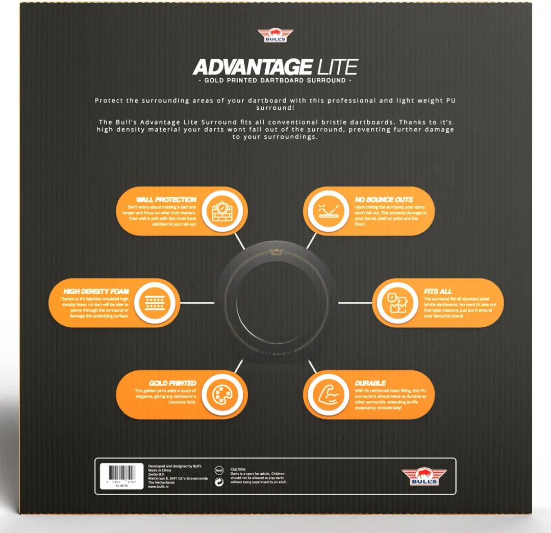 Bull's Advantage Lite Dart Surround - Muurbescherming 70x70x4cm - Zwart/Goud