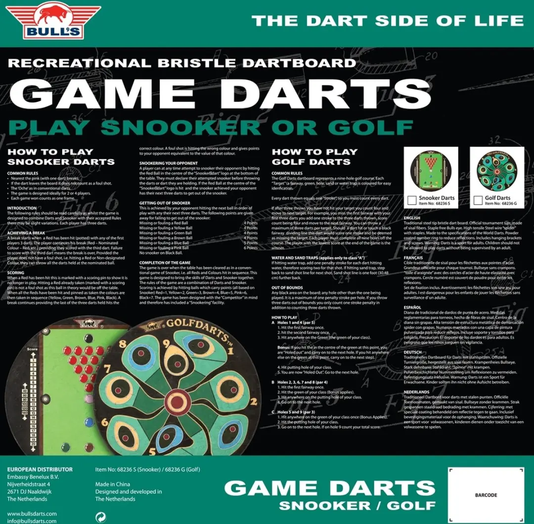 Bull's Gameboard Snooker Dartbord