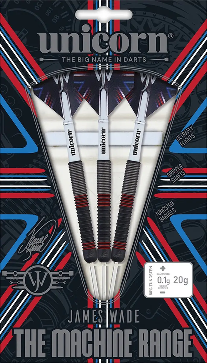 Unicorn James Wade Machine 80% Darts - 24g - Zwart/Zilver - 3 Stuks