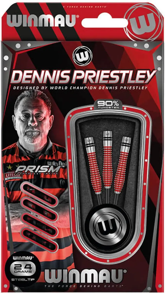 Winmau Dennis Priestley 90% Special Edition Dartpijlen - 3 Stuks - Zwart/Rood