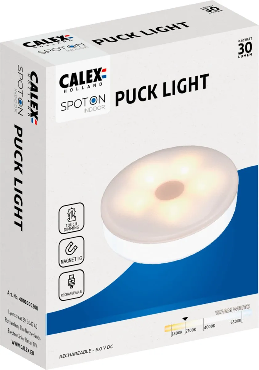 Calex Draadloos Nachtlampje USB Oplaadbaar - Warm Wit 2700K
