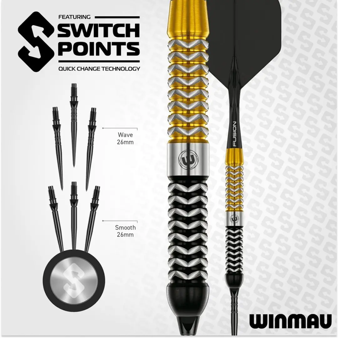 Winmau Exion Parallel Switch Point Dartpijlen 3 Stuks - Goud/Zwart/Zilver