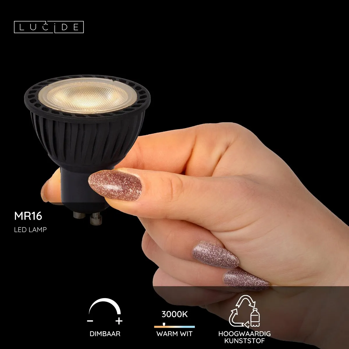 Lucide MR16 LED Lamp 5W 3000K GU10 - Rookglas - Zwart