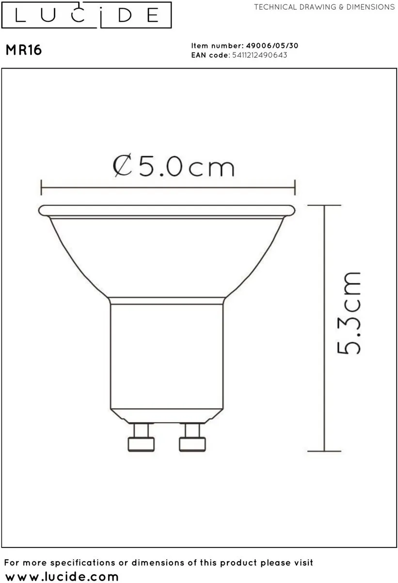 Lucide MR16 LED Lamp 5W 3000K GU10 - Rookglas - Zwart