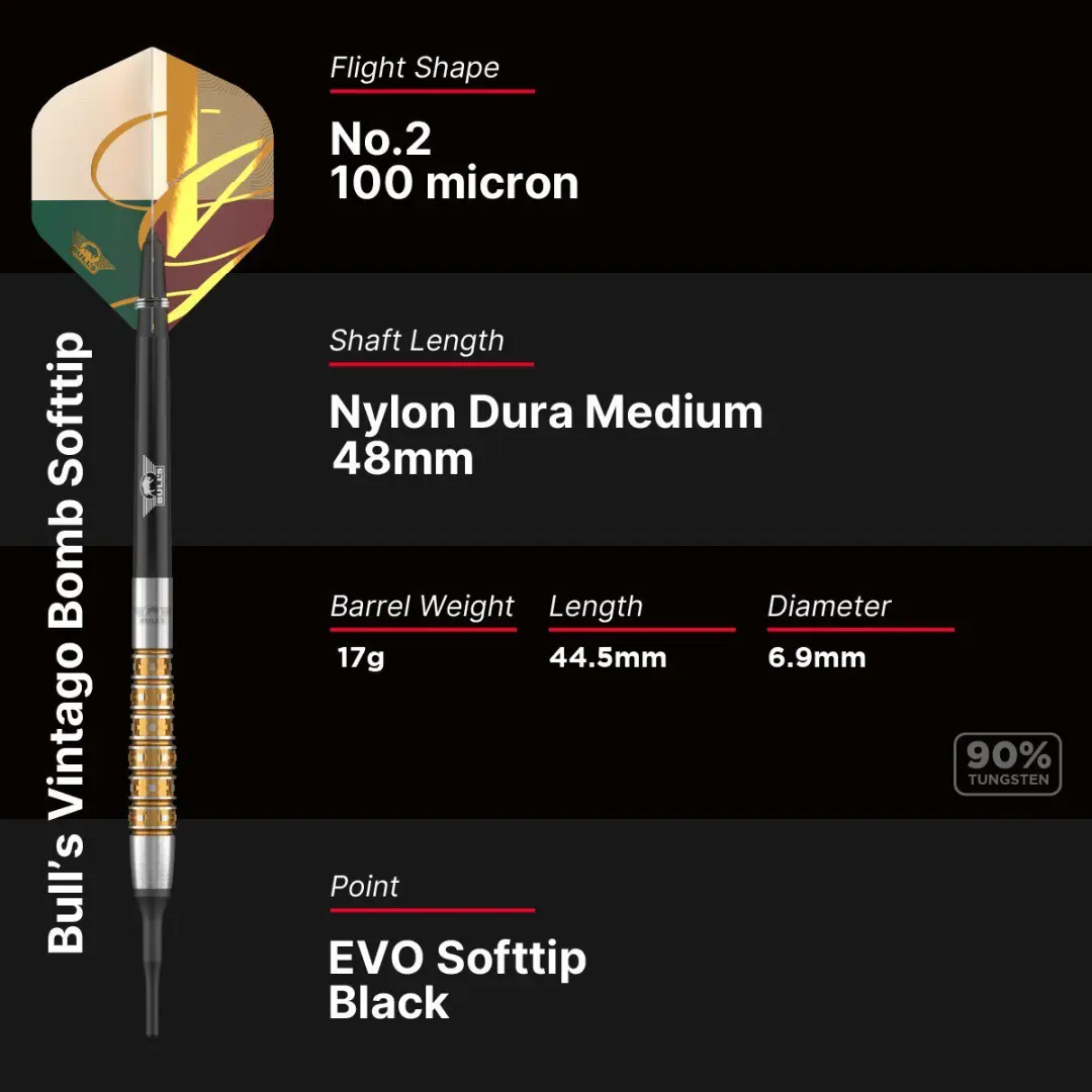 Bull's Vintago Bomb 90% Soft Tip Darts - 3 Stuks - afbeelding 5 van 6