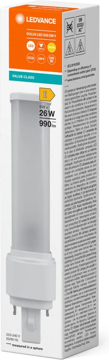 LEDVANCE PLC Dulux D 9W 990Lm Warm Wit G24Q-3 - Mat