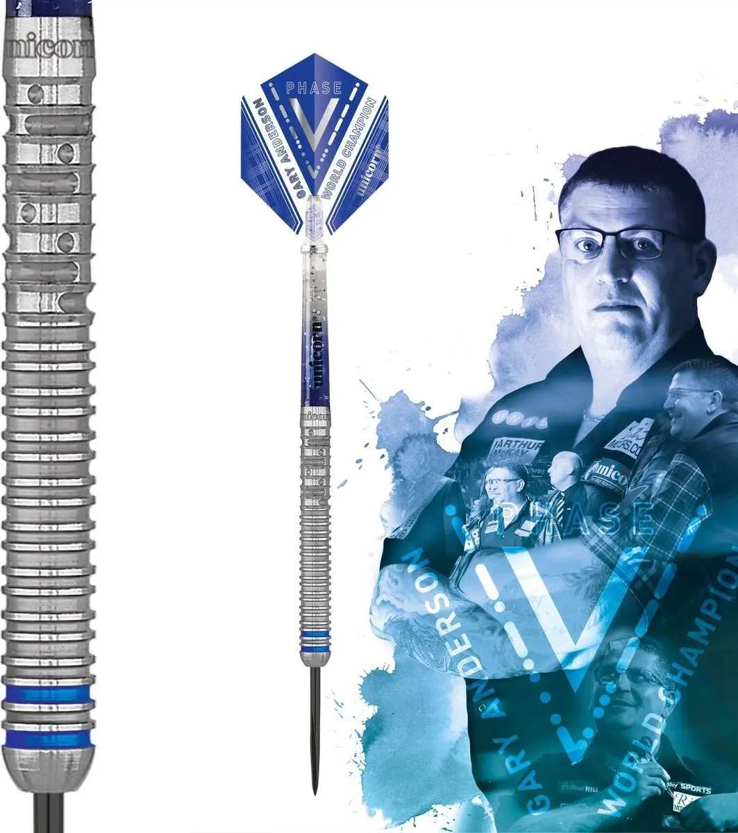 Unicorn Gary Anderson W.C. Phase 5 Dartpijlen - 3 Stuks - Blauw/Zilver