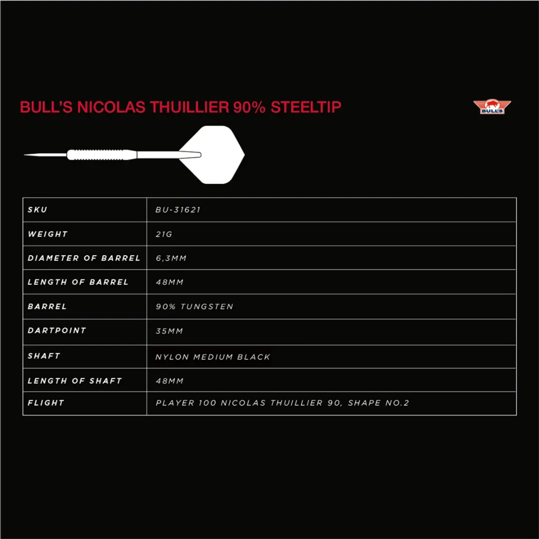 Bull's Nicolas Thuillier 90% Soft Tip Dartpijlen 18g - 3 Stuks