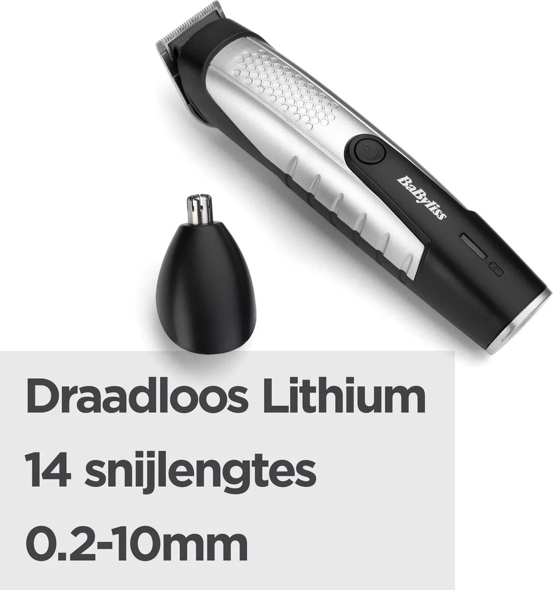 BaByliss Lithium Power T812E Baardtrimmer - 14 standen - Grijs/Zwart