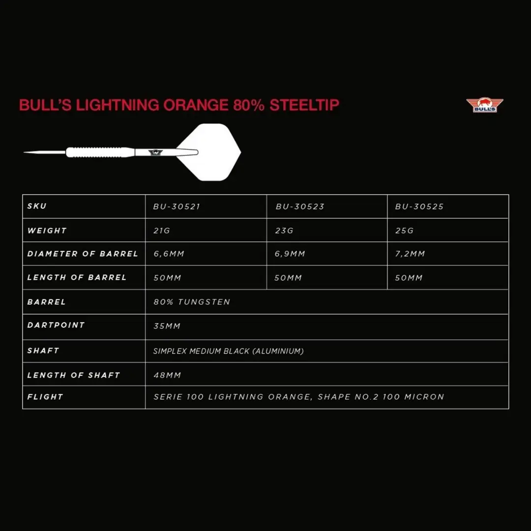 Bull's Lightning Orange Dartpijlen 21g - 3 Stuks