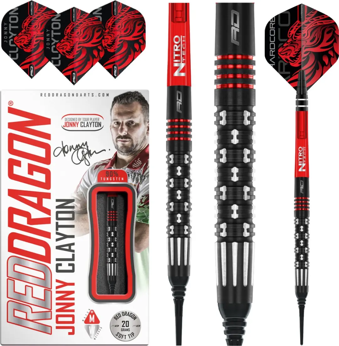 Red Dragon Jonny Clayton Premier League SE 90% Darts - 3 Stuks - Zwart/Zilver/Rood