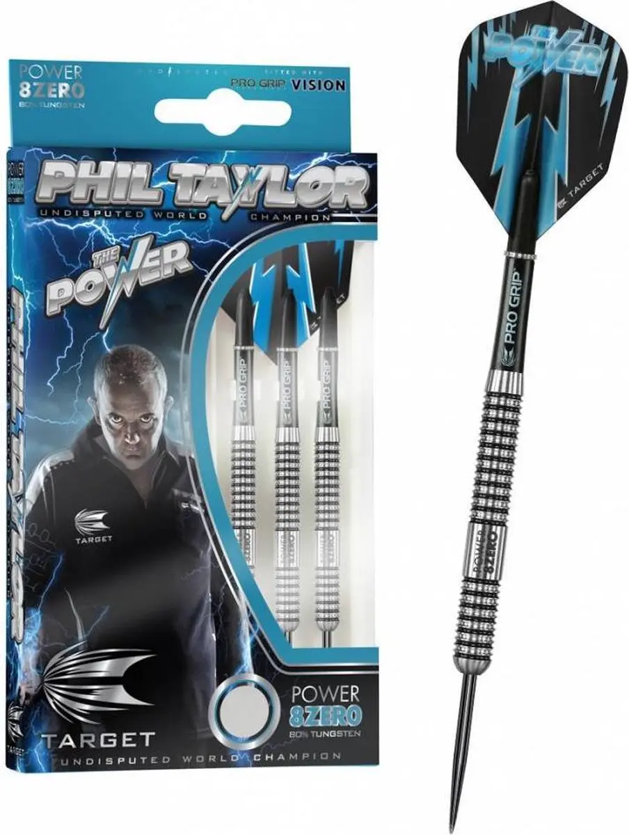 Target Phil Taylor Power 8ZERO Dartpijlen 21g - 3 Stuks - Zwart/Zilver