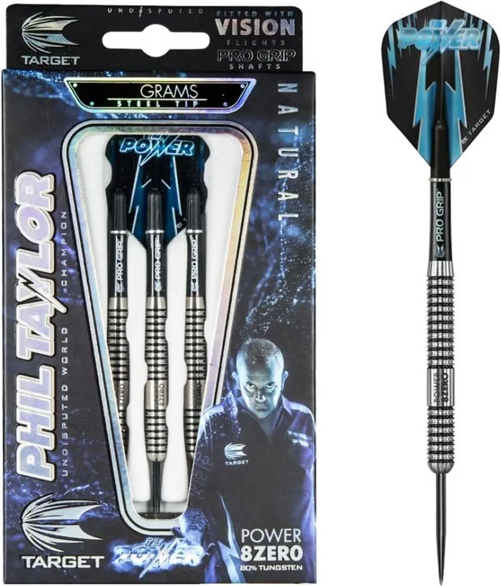 Target Phil Taylor Power 8ZERO Dartpijlen 21g - 3 Stuks - Zwart/Zilver