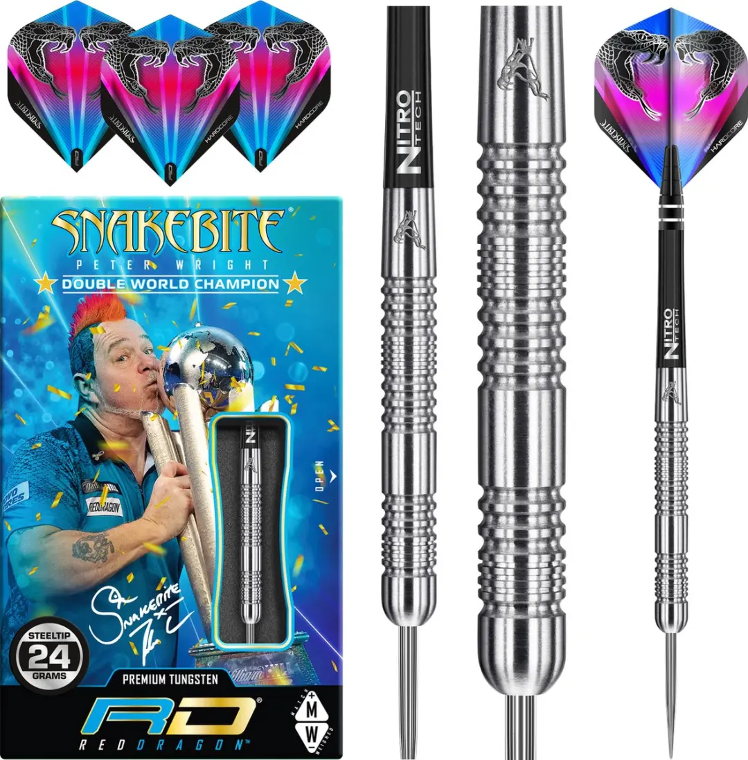 Red Dragon Peter Wright 85% Snakebite 11 Dartpijlen - 3 Stuks - Zilver