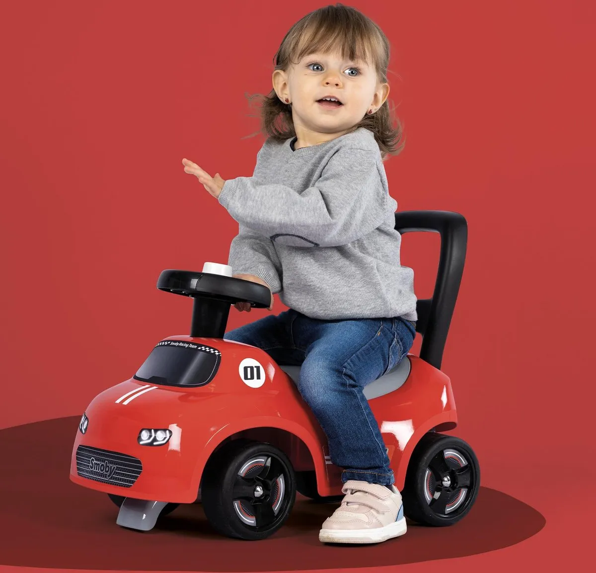 Smoby 2-in-1 Kinderdrager Auto Rood 1440891 - Doos onder zadel + claxon - afbeelding 6 van 6