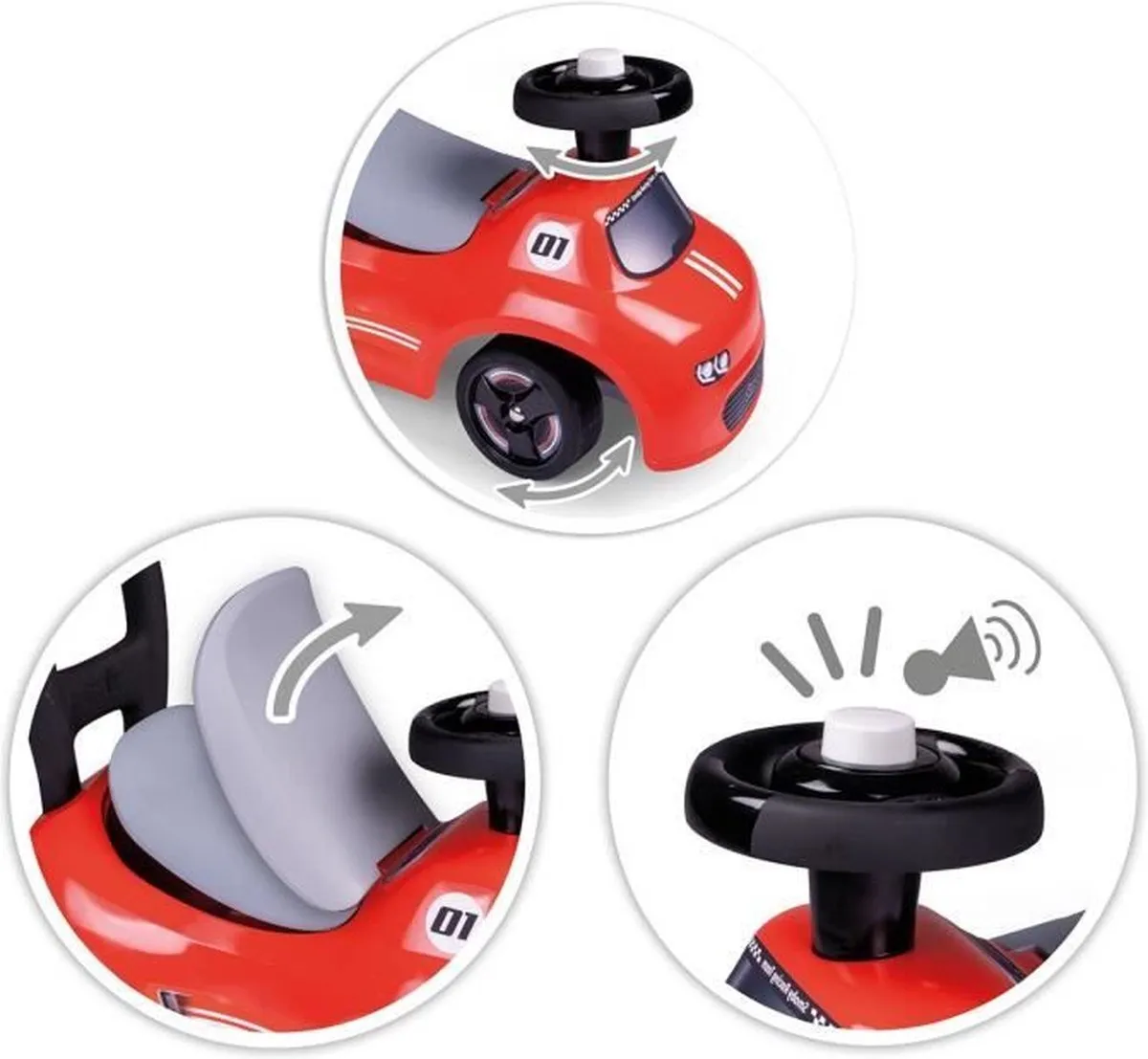 Smoby 2-in-1 Kinderdrager Auto Rood 1440891 - Doos onder zadel + claxon