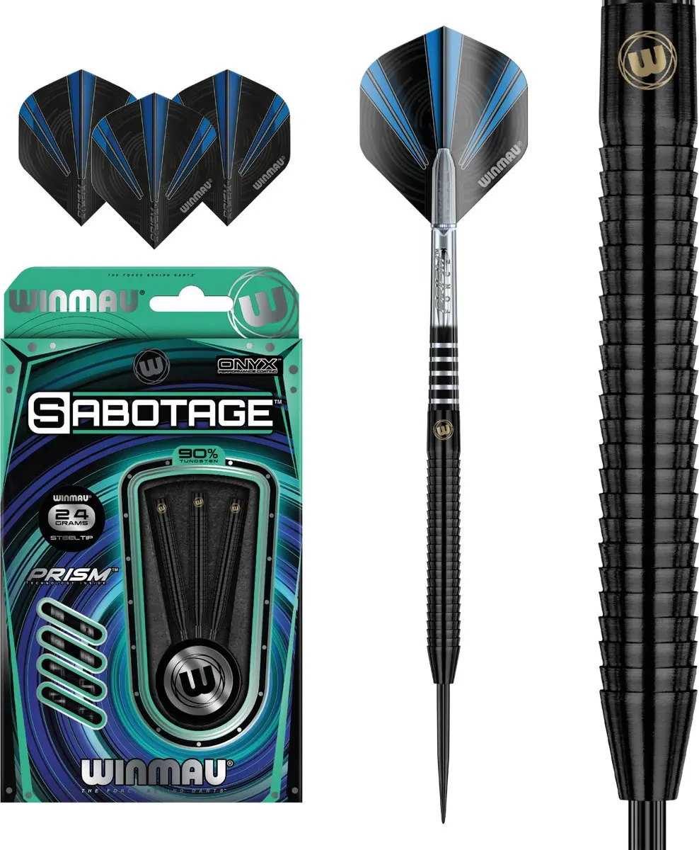 Winmau Sabotage Onyx Dartpijlen - 3 Stuks - Zwart/Blauw/Wit