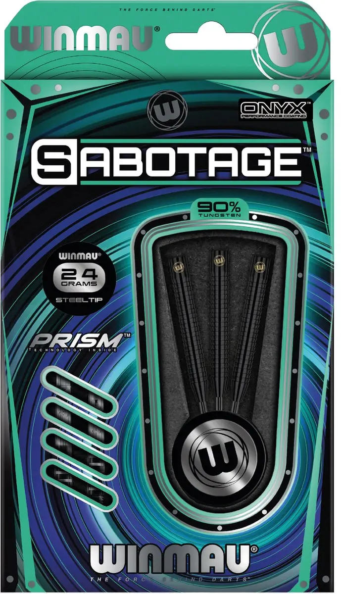 Winmau Sabotage Onyx Dartpijlen - 3 Stuks - Zwart/Blauw/Wit