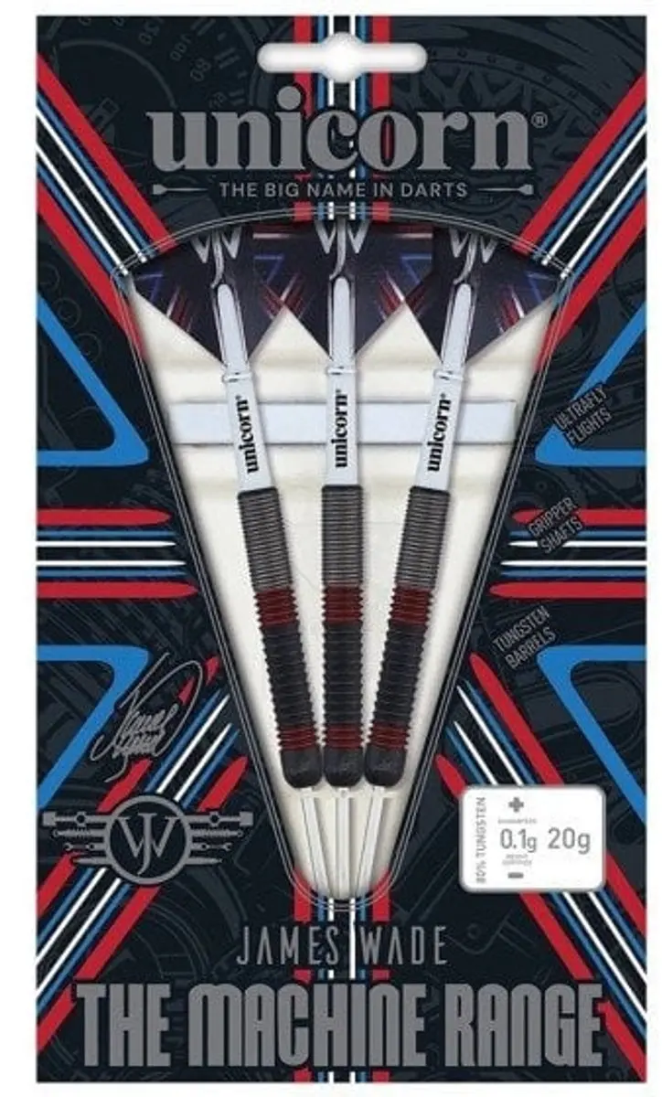 Unicorn James Wade The Machine 80% Dartpijlen - 3 Stuks - Rood/Zilver/Zwart - afbeelding 6 van 6