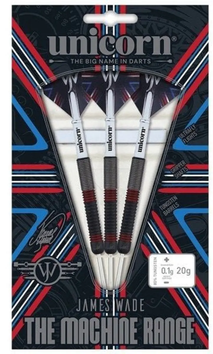 Unicorn James Wade The Machine 80% Dartpijlen - 3 Stuks - Rood/Zilver/Zwart