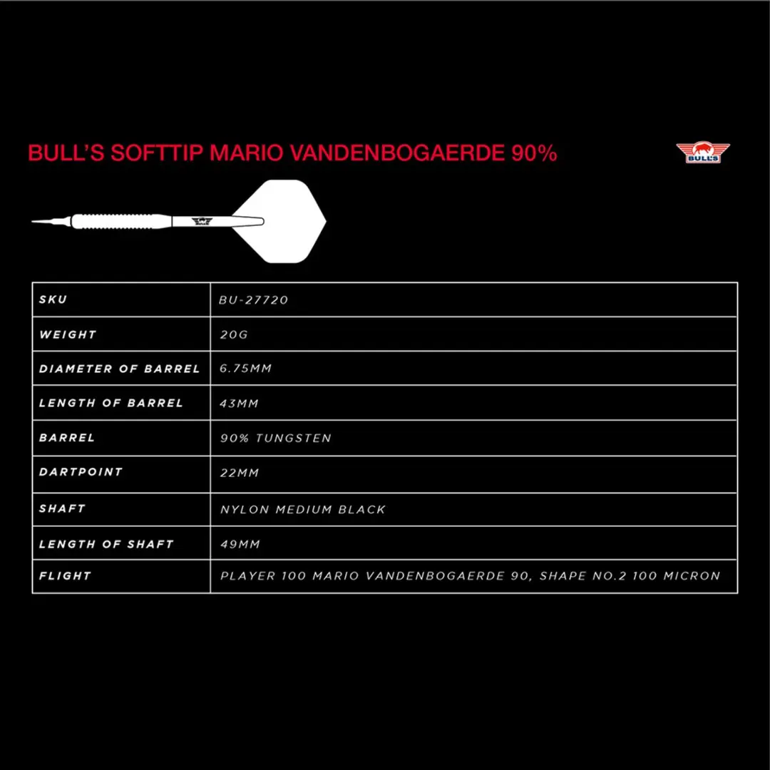 Bull's Mario VandenBogaerde E2 Dartpijlen 90% Tungsten 20g - 3 Stuks