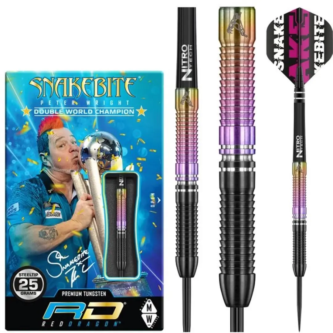 Red Dragon Peter Wright Snakebite Dartpijlen 3-delig - RegenboogZwartZilver