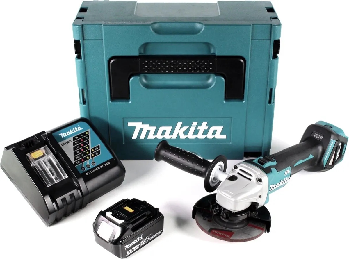 Makita DGA 511 RF1J Haakse Slijper 125mm - 18V - 1x 3,0Ah Accu + Oplader
