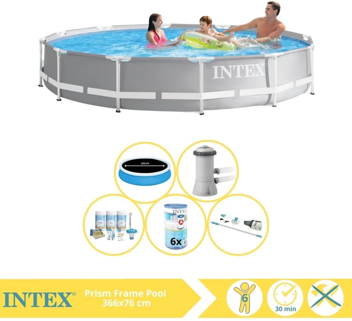 Intex Prism Frame 26712GN Opzetzwembad 366x76cm - Grijs/Wit - afbeelding 2 van 6