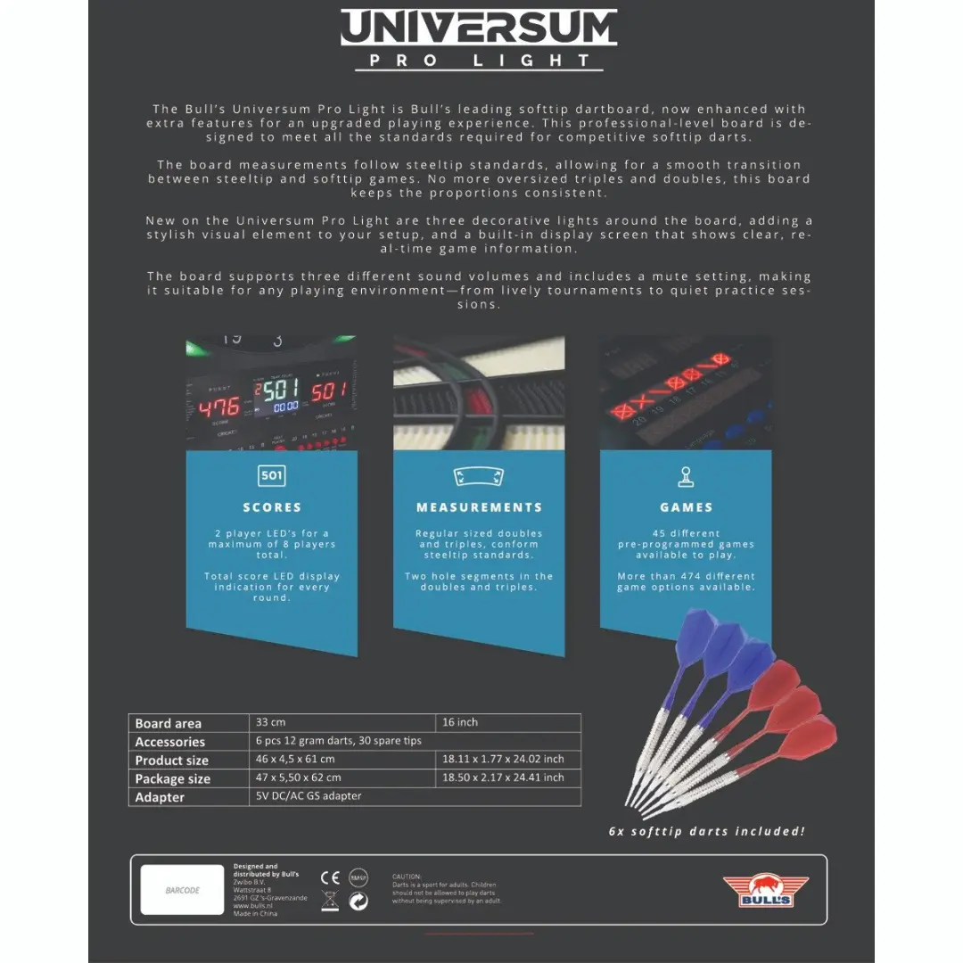 Bull's Universum Pro L Softtip Board BU-68009 - 46cm - Zwart/Wit