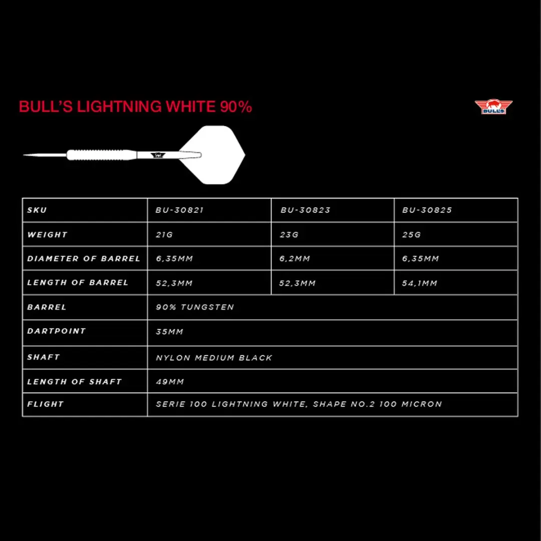 Bull's Lightning White Dartpijlen 21g - 3 Stuks