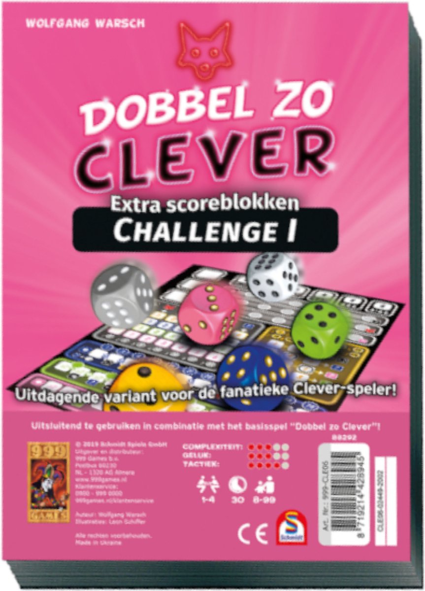 999 Games - Scoreblokken - Dobbel zo Clever Challenge - Dobbelspel
