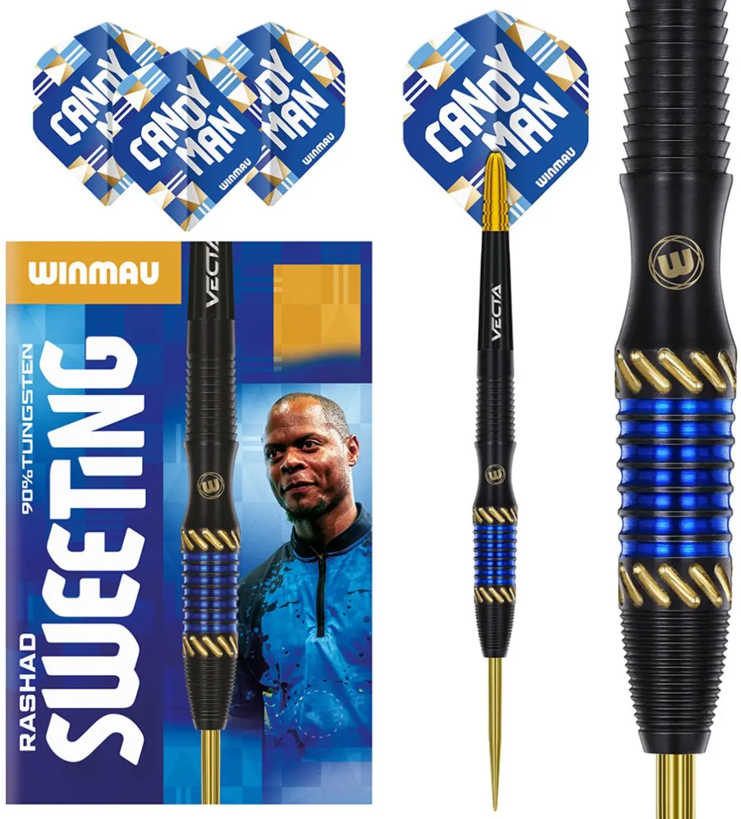 Winmau Rashad Sweeting 90% Dartpijlen - 3 Stuks - Blauw/Zwart/Goud
