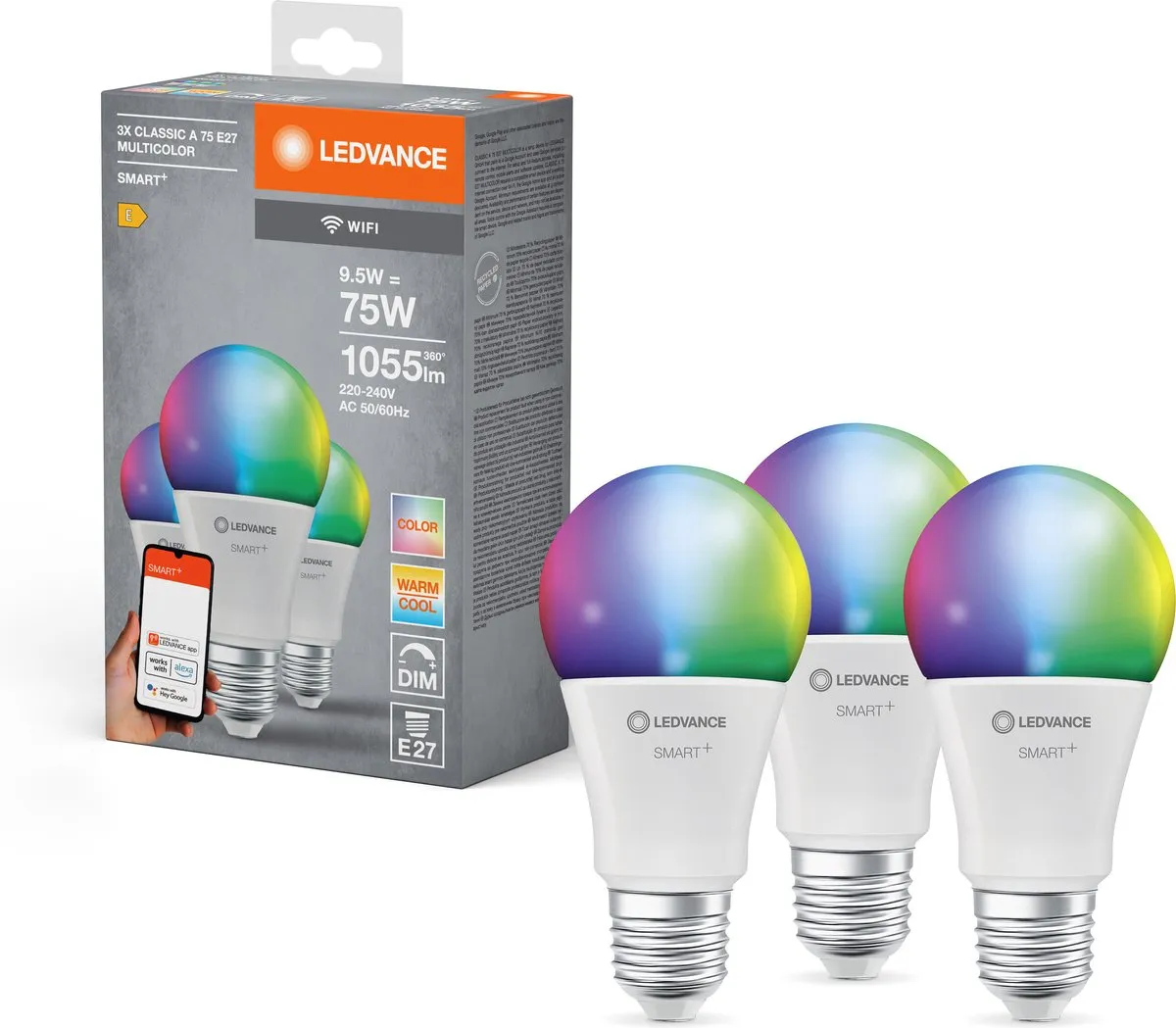LEDVANCE Slimme LED E27 RGBW 9.5W - 3 Stuks - afbeelding 3 van 6