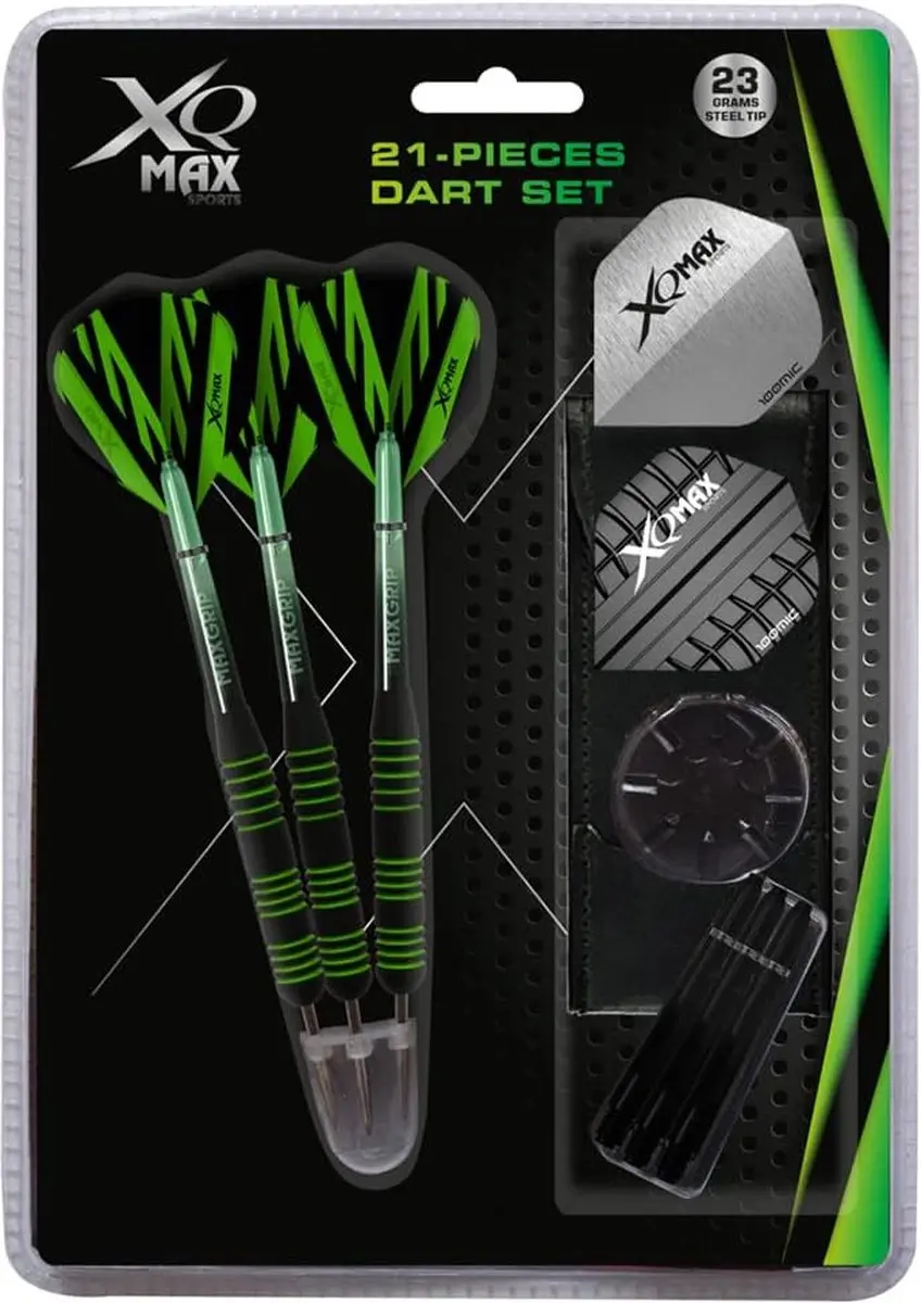 XQMax Rubberised Dartpijlen 23g - 27-delig - Zwart/Groen