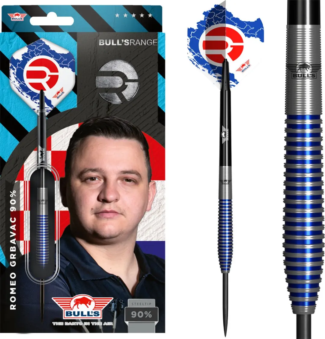 Bull's Romeo Grbavac Dartpijlen 23g - 3 Stuks - Zilver/Blauw