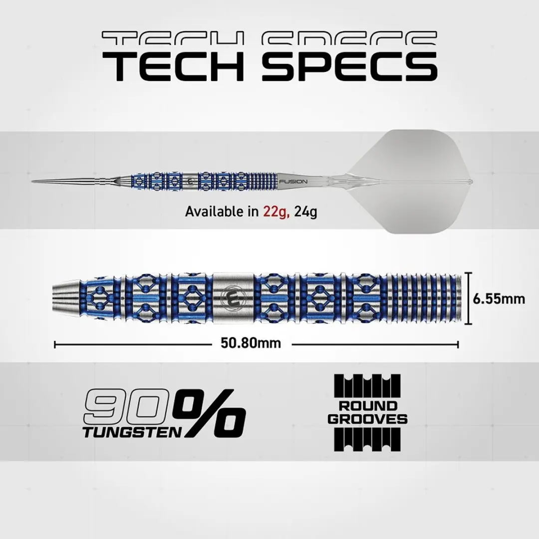 Winmau Lunaris Tapered Switch Point Dartpijlen - 3 Stuks - Blauw/Zilver