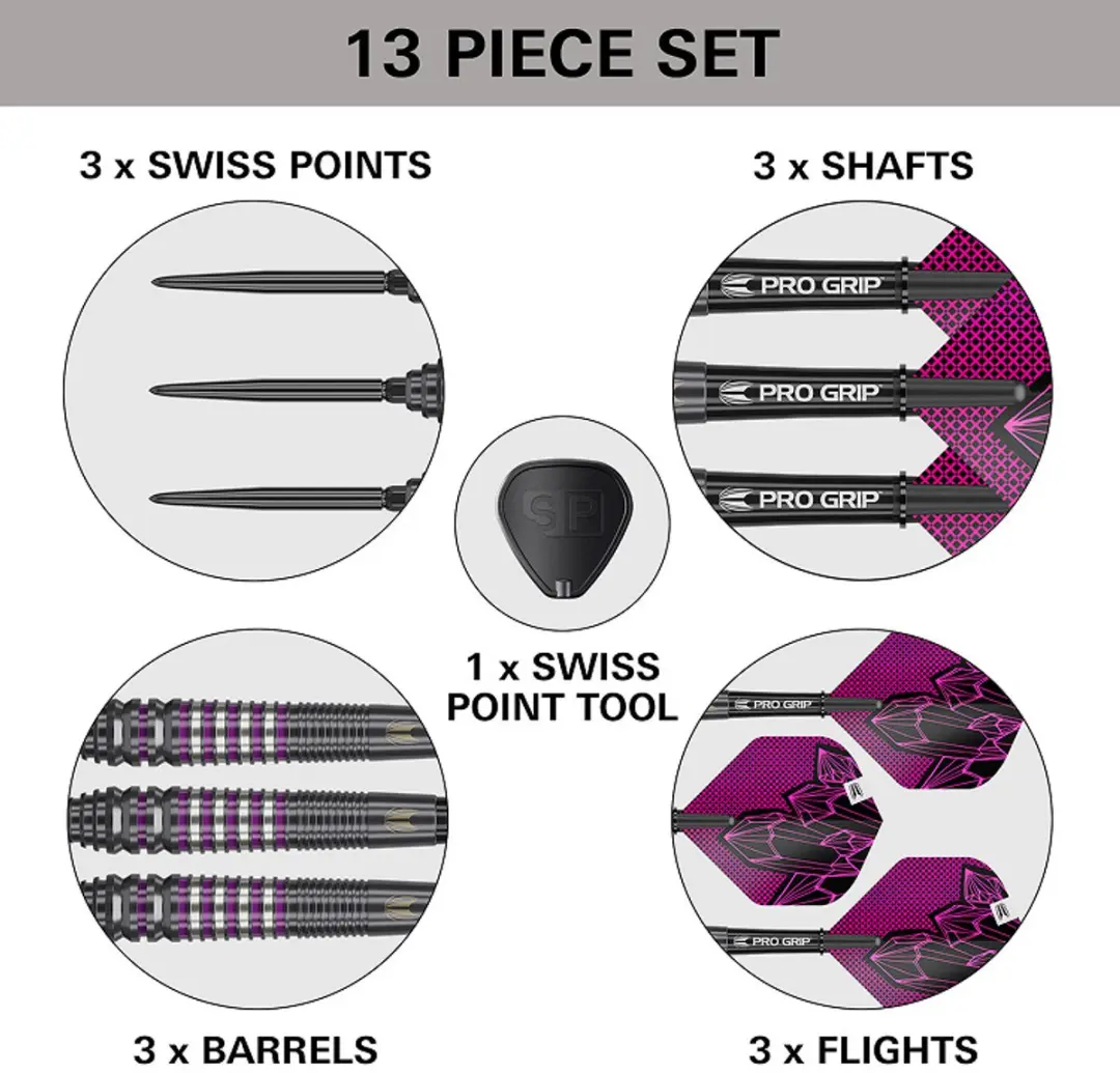 Target Lorraine Winstanley G2 Swiss Point Dartpijlen - 3 Stuks - Zilver/Zwart/Paars