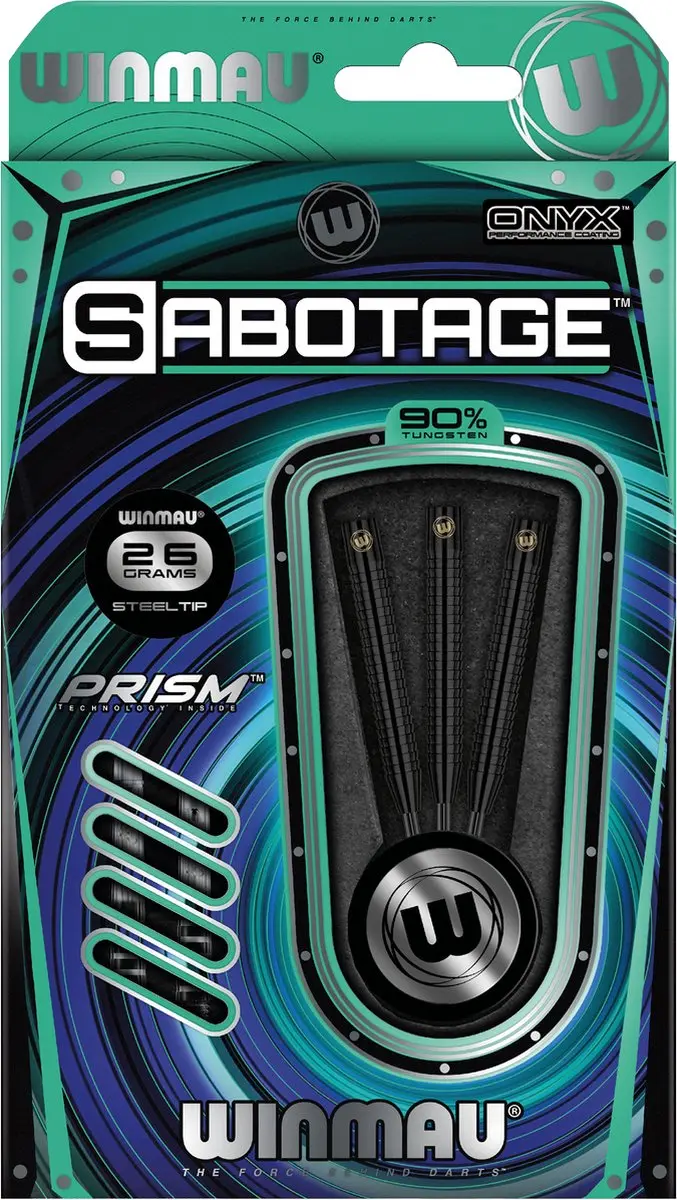 Winmau Sabotage Onyx Dartpijlen - 3 Stuks - Zwart/Blauw/Wit