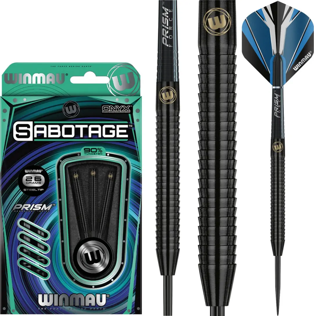 Winmau Sabotage Onyx Dartpijlen - 3 Stuks - Zwart/Blauw/Wit