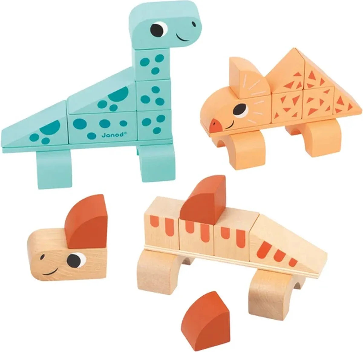 Janod Dino Cubicosaurus Blokkenset - 2 Stukken - Multicolor