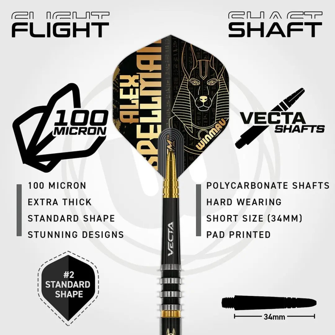 Winmau Alex Spellman 90% Dartpijlen - 3 Stuks - Goud/Zilver/Zwart